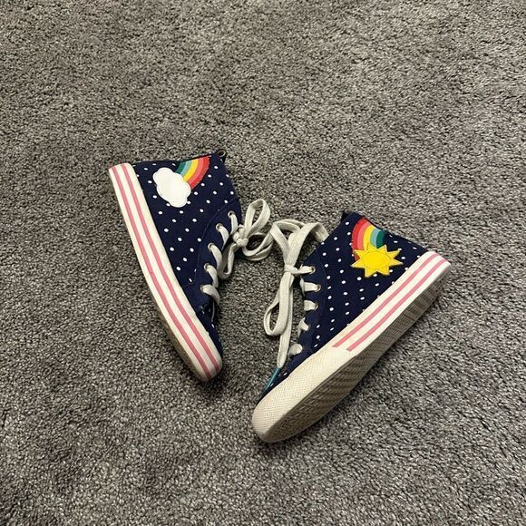 Mini Boden Navy Spot Rainbow Appliqué High Top Sneakers Sz 29 - Picture 2 of 6